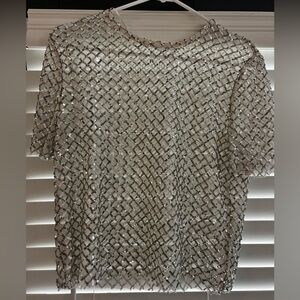 Stradivarius Silver Sequin Blouse